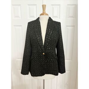 L'Agence Womens Black Silver Sequin Chamberlain Tweed Blazer Size 10